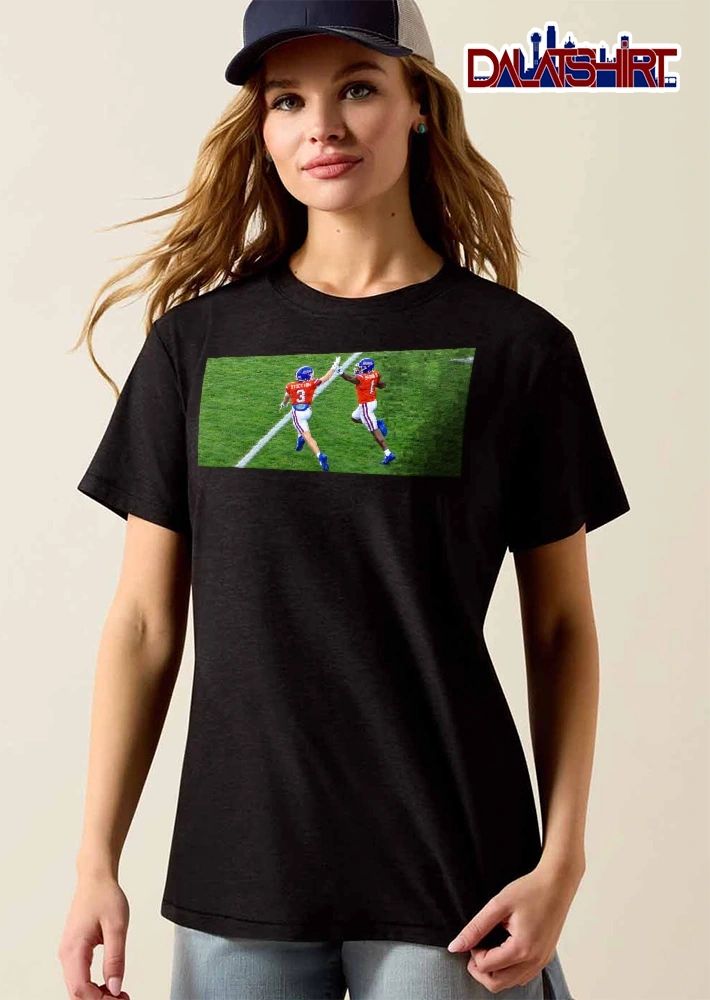 Florida Gators NCAA Stockton Brown Iii Two Football Players High Fiving Action Photo shirt