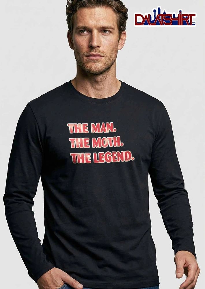 The Man Moth Legend Red Bold Typography White Outline shirt