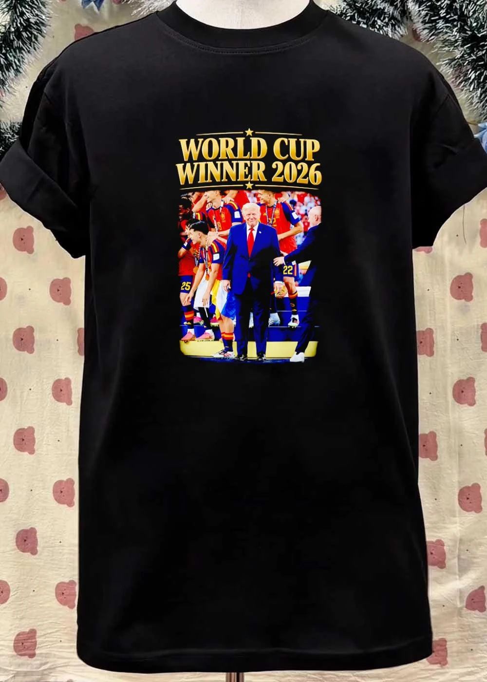 Celebrity Apparel Donald Trump Standing with Spain Soccer Team World Cup Winner