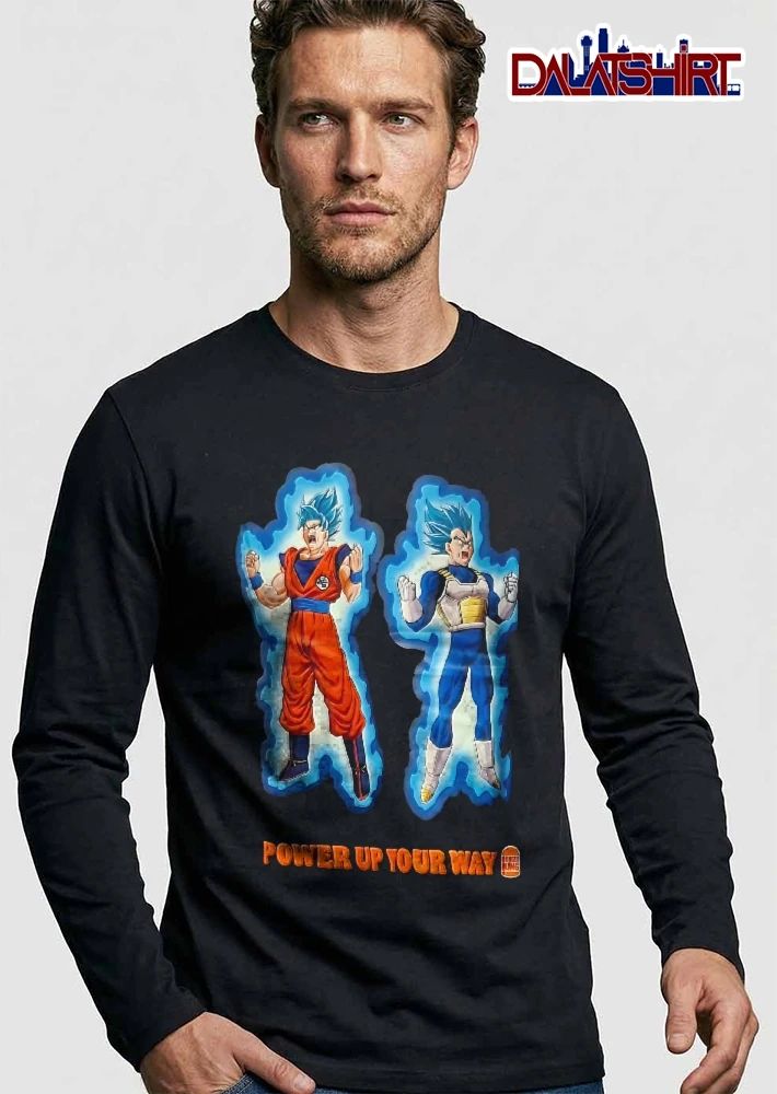 Burger King Power Up Your Way Goku Vegeta Super Saiyan Blue Aura shirt