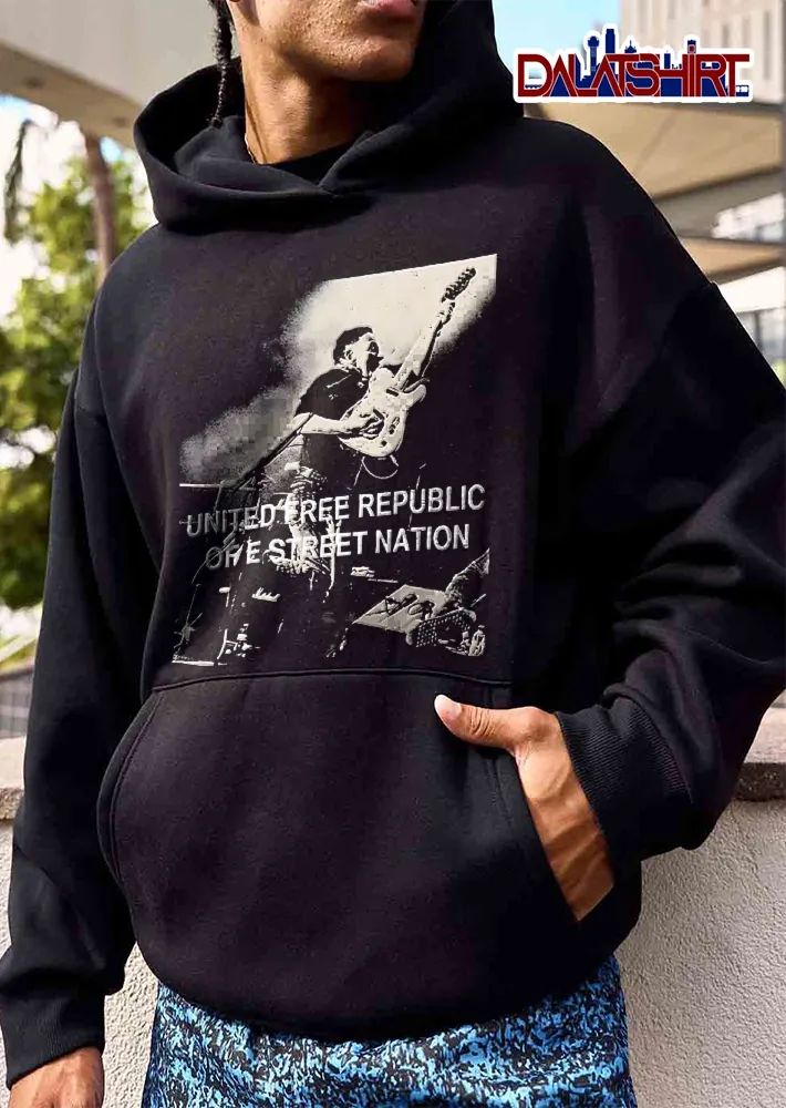 United Free Republic Of E Street Nation Black White Rock Guitarist Halftone shirt