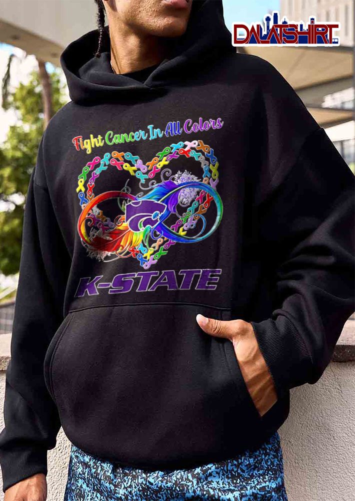 Kansas State Wildcats NCAA Fight Cancer In All Colors Ribbon Heart Infinity Symbol Feather shirt