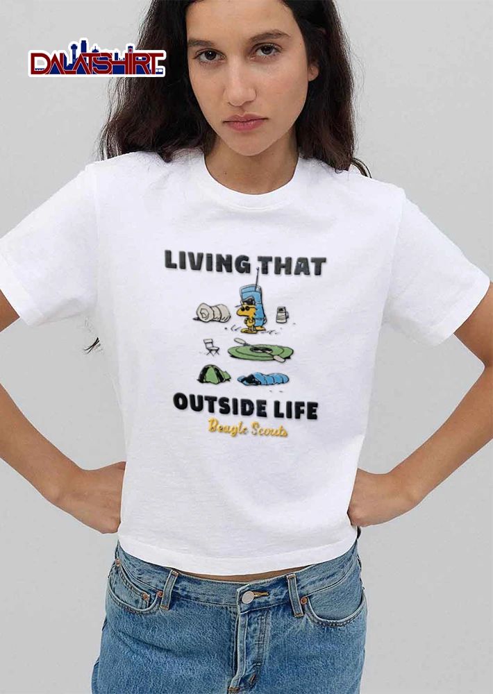 Beagle Scouts Living That Outside Life Est 1974 Distressed Cartoon Woodstock Camping Gear shirt