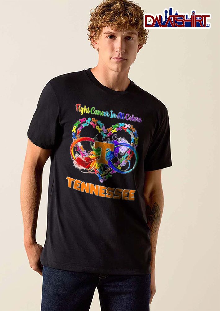 Tennessee Volunteers NCAA Fight Cancer In All Colors Ribbon Heart Rainbow Feather Infinity shirt