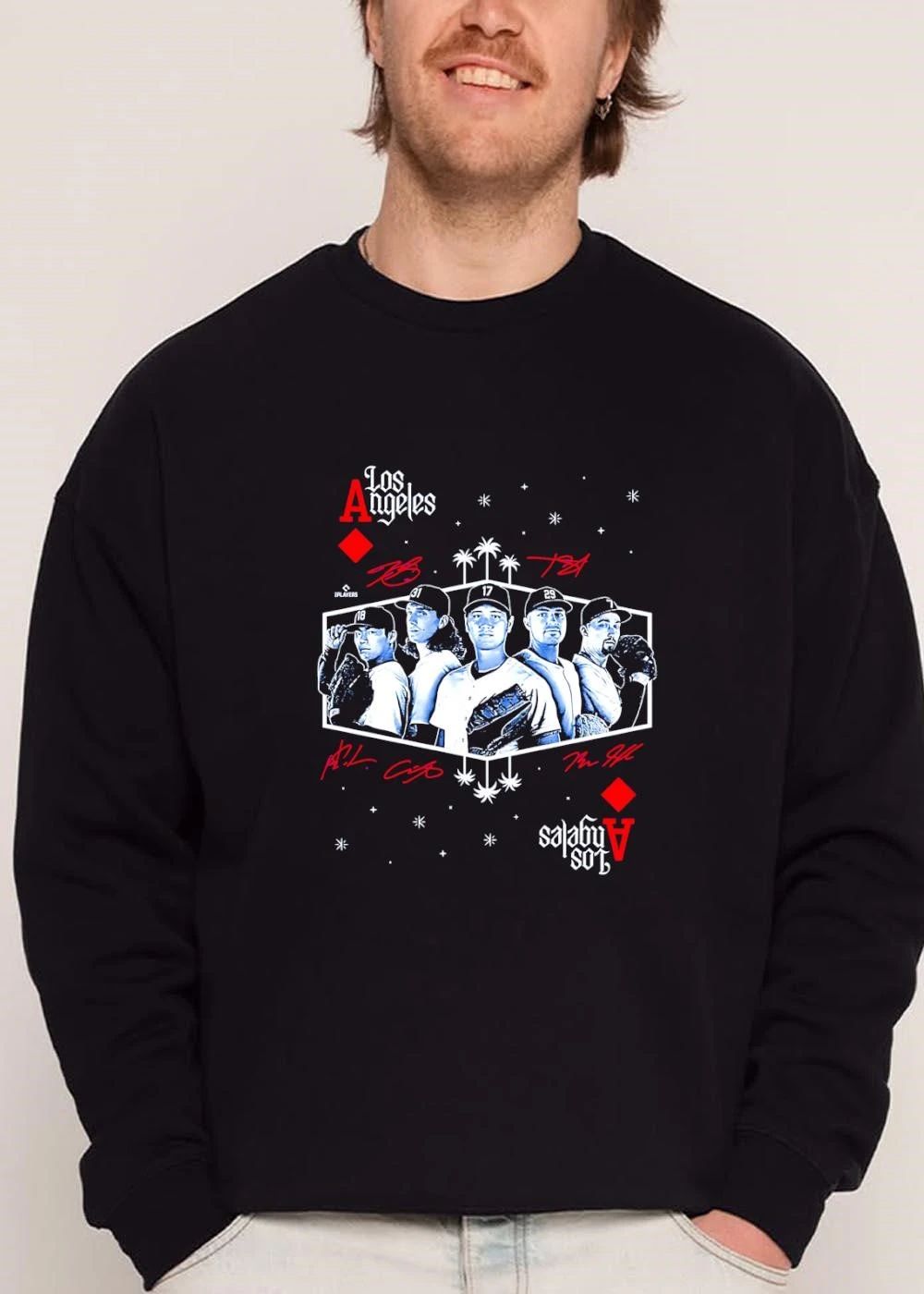 Los Angeles Dodgers MLB Playing Card Halftone Baseball Players Palm Trees shirt