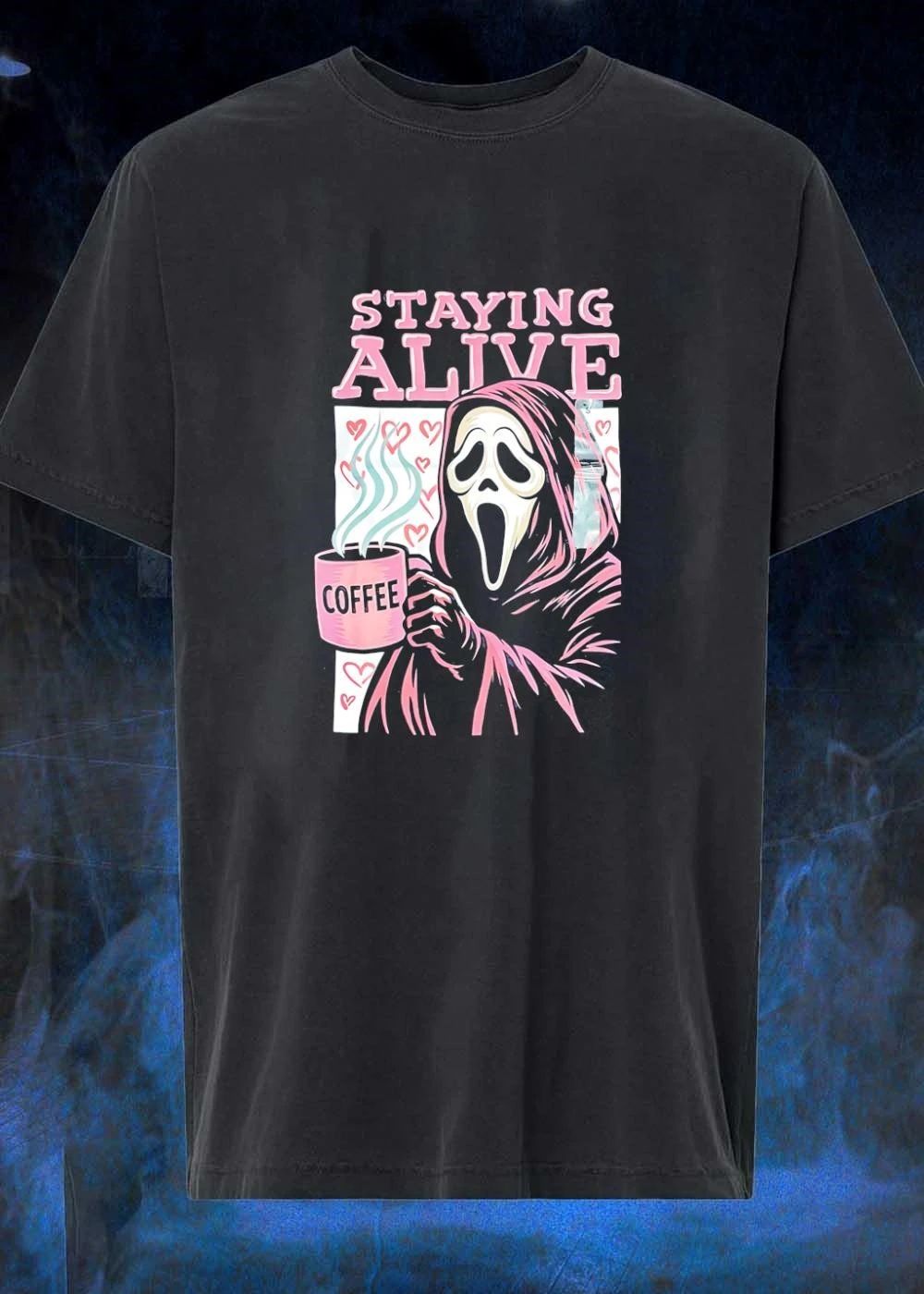 Ghostface Drinking Coffee Staying Alive T-Shirt