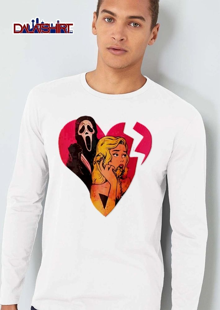 Vintage Retro Cartoon Blonde Woman Phone Ghostface Knife Broken Pink Heart shirt