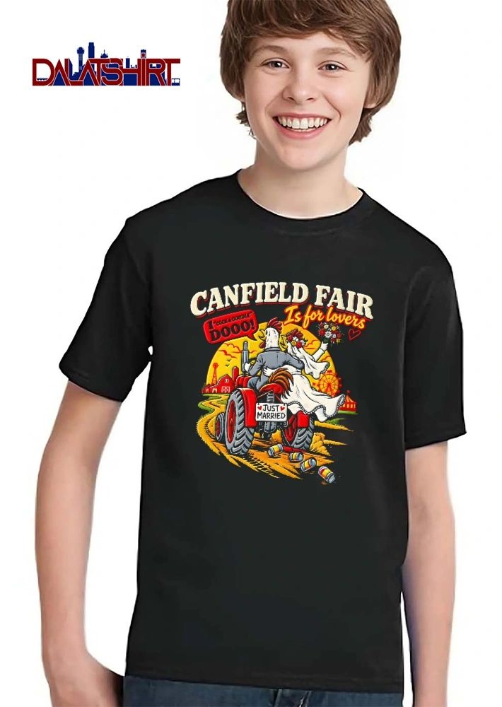 Canfield Fair Is For Lovers I Cock A Doodle Dooo Just Married Rooster Bride Groom Red Tractor Cartoon shirt
