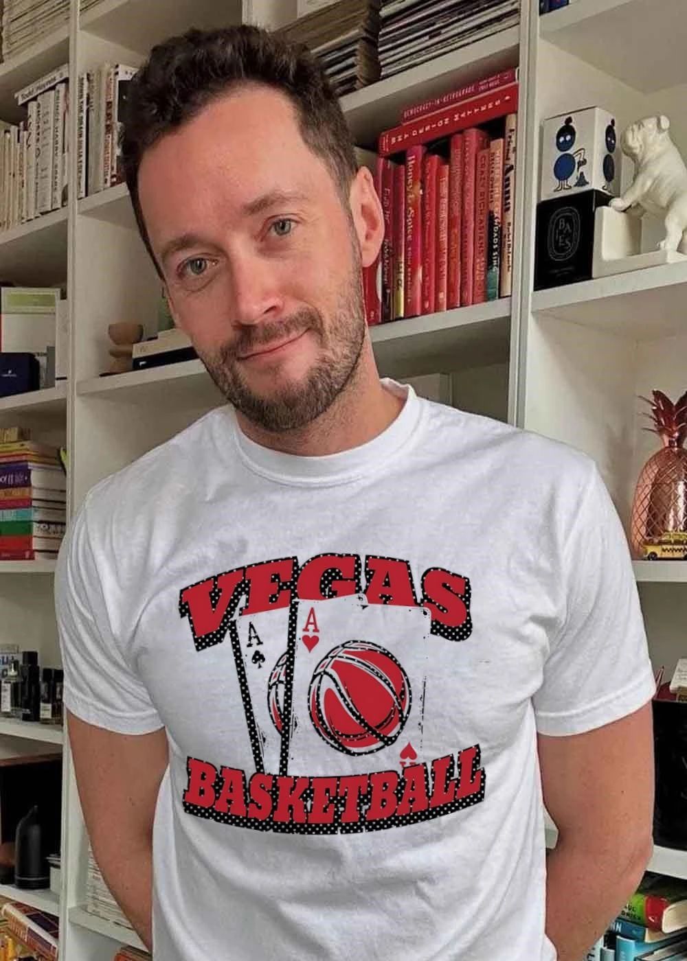 Vegas Basketball Poker Playing Cards Aces Red Sport Logo T-Shirt