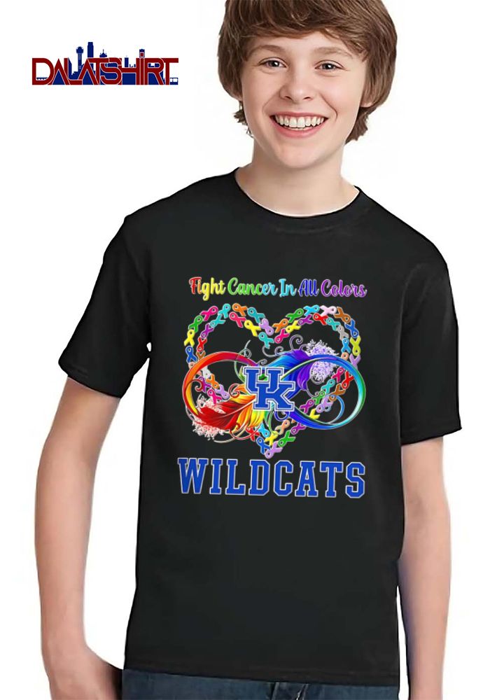 Kentucky Wildcats NCAA Fight Cancer In All Colors Infinity Symbol Rainbow Ribbon Heart Feathers shirt