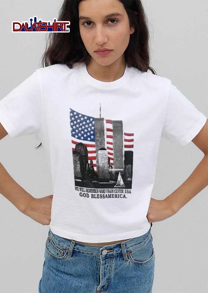 We Will Remember Word Trade Center USA God Blessamerica Twin Towers American Flag Skyline Sailboats shirt