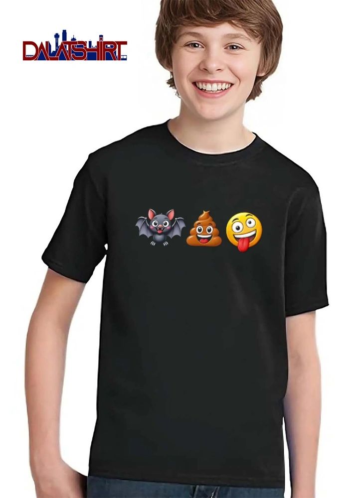Cartoon Cute Black Bat Smiling Poop Pile Crazy Yellow Face Emoji shirt