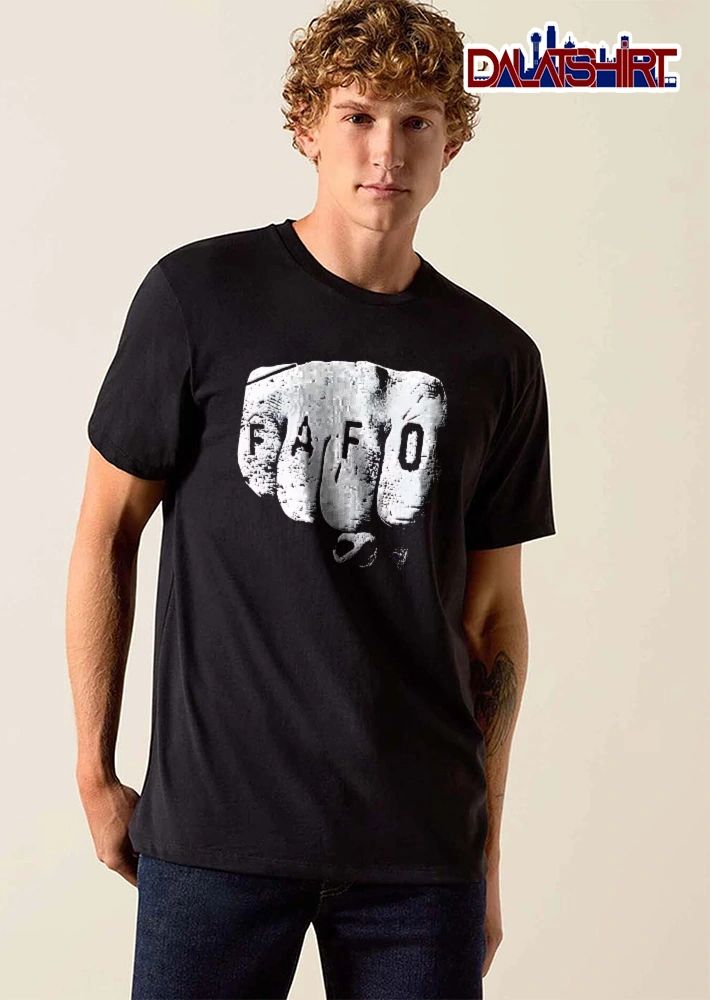 Fafo Distressed Clenched Fist Knuckle Punch Black And White shirt