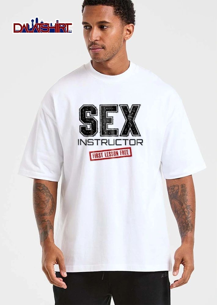 Sex Instructor First Lesson Free Distressed Text Red Stamp Box shirt