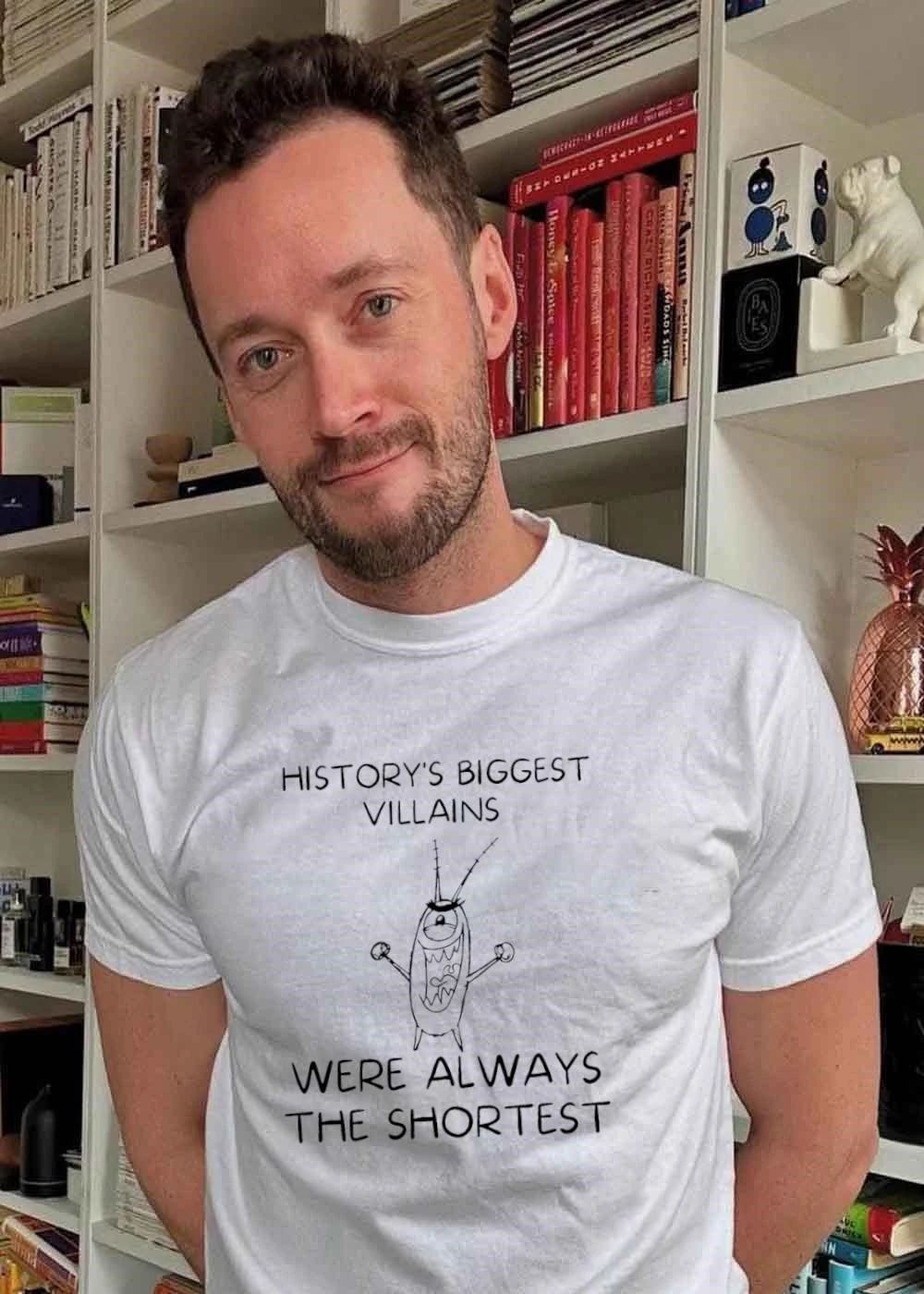 Historys Biggest Villains Were Always The Shortest Plankton Laughing Cartoon Line Art shirt