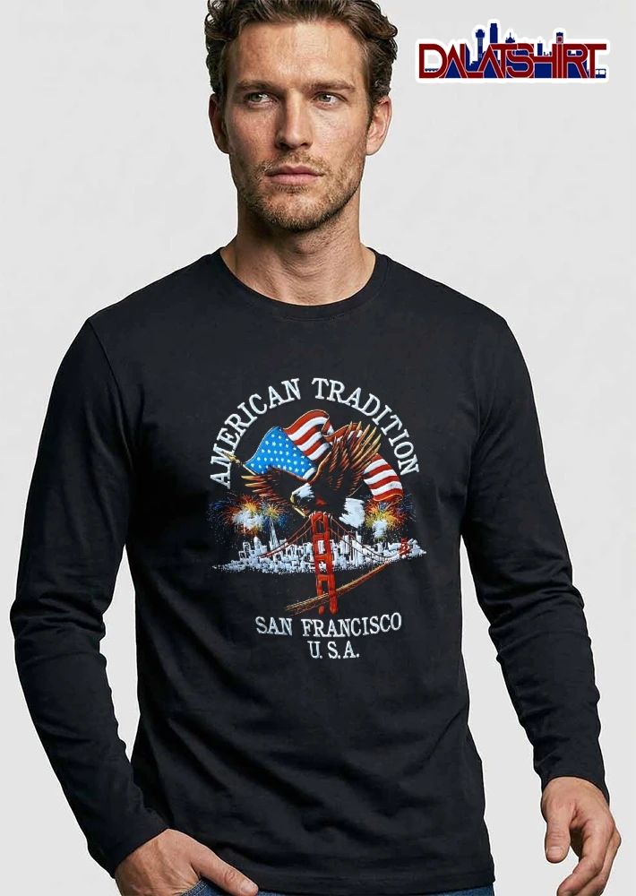 American Tradition San Francisco USA Bald Eagle Golden Gate Bridge Fireworks Flag Cityscape shirt