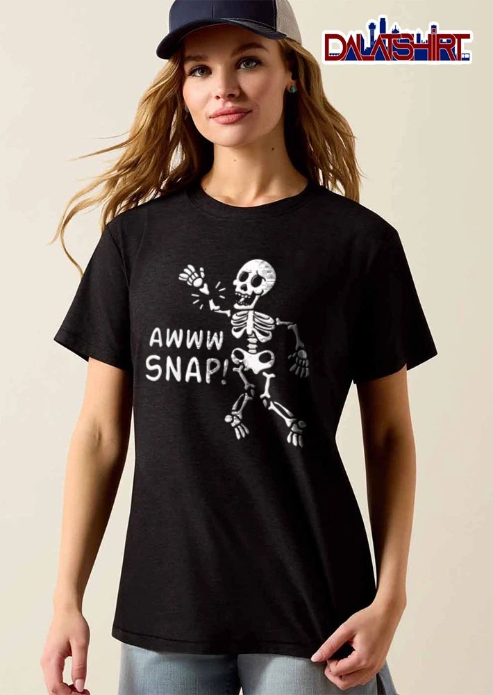 Awww Snap Startled Cartoon Skeleton With Detached Broken Arm Bone shirt