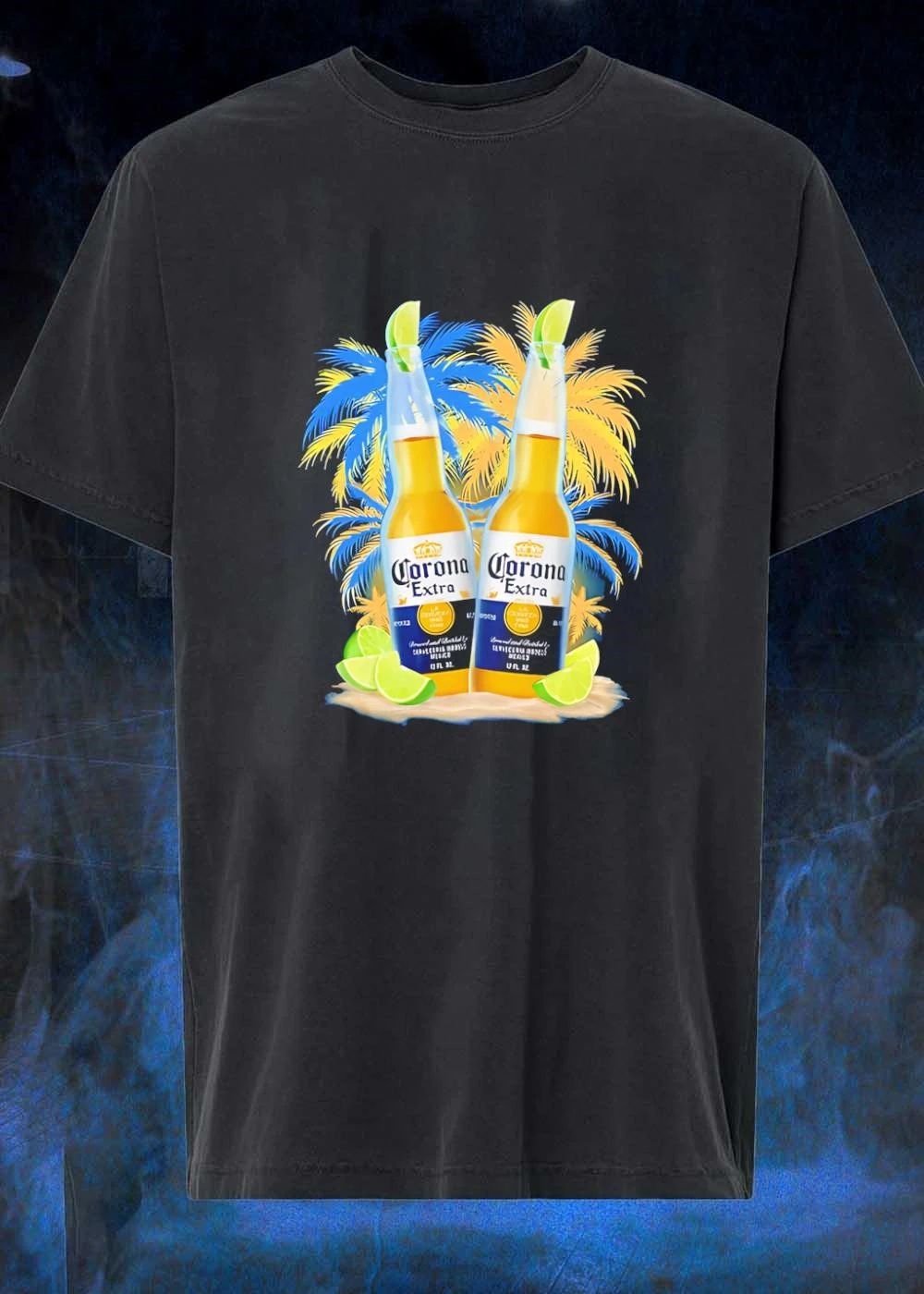 Corona Extra Two Tropical Palm Tree Lime Beach Graphic shirt
