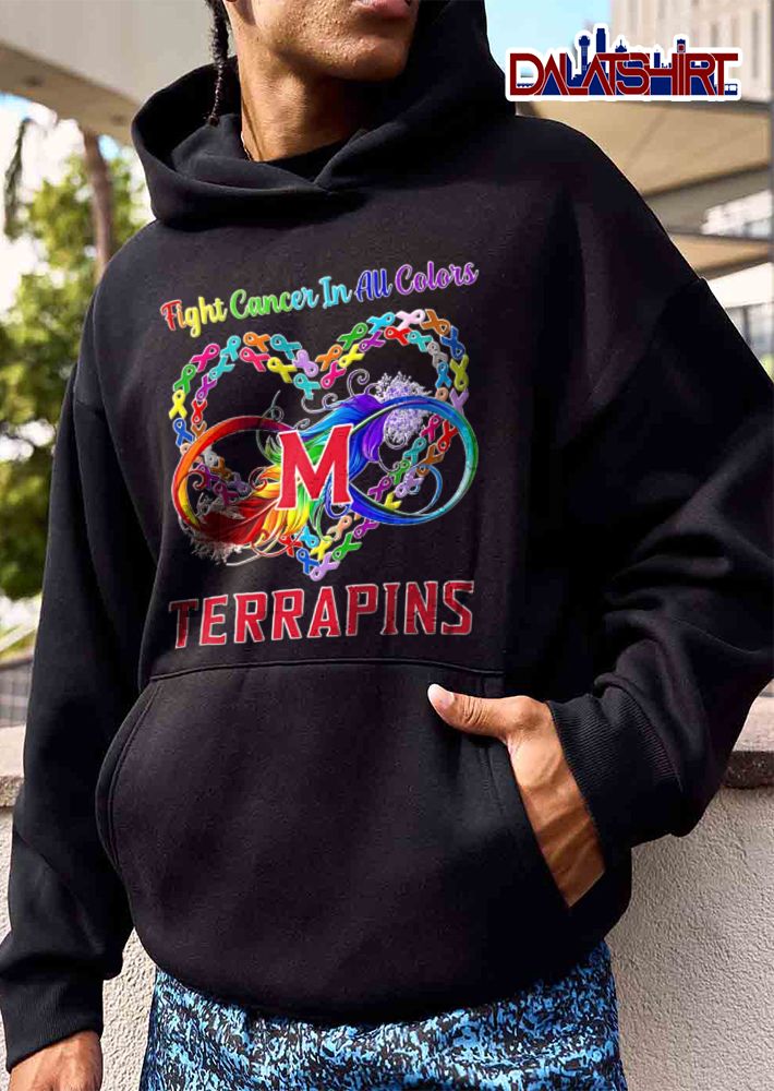 Maryland Terrapins NCAA Fight Cancer In All Colors Awareness Ribbons Infinity Heart Feather shirt