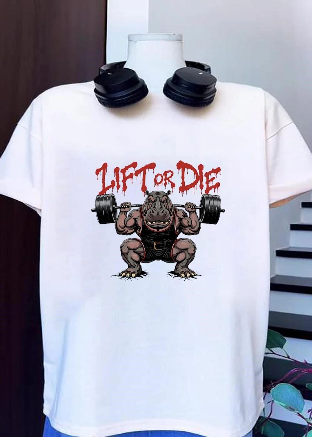 Lift Or Die Muscular Hippo Powerlifting Shirt