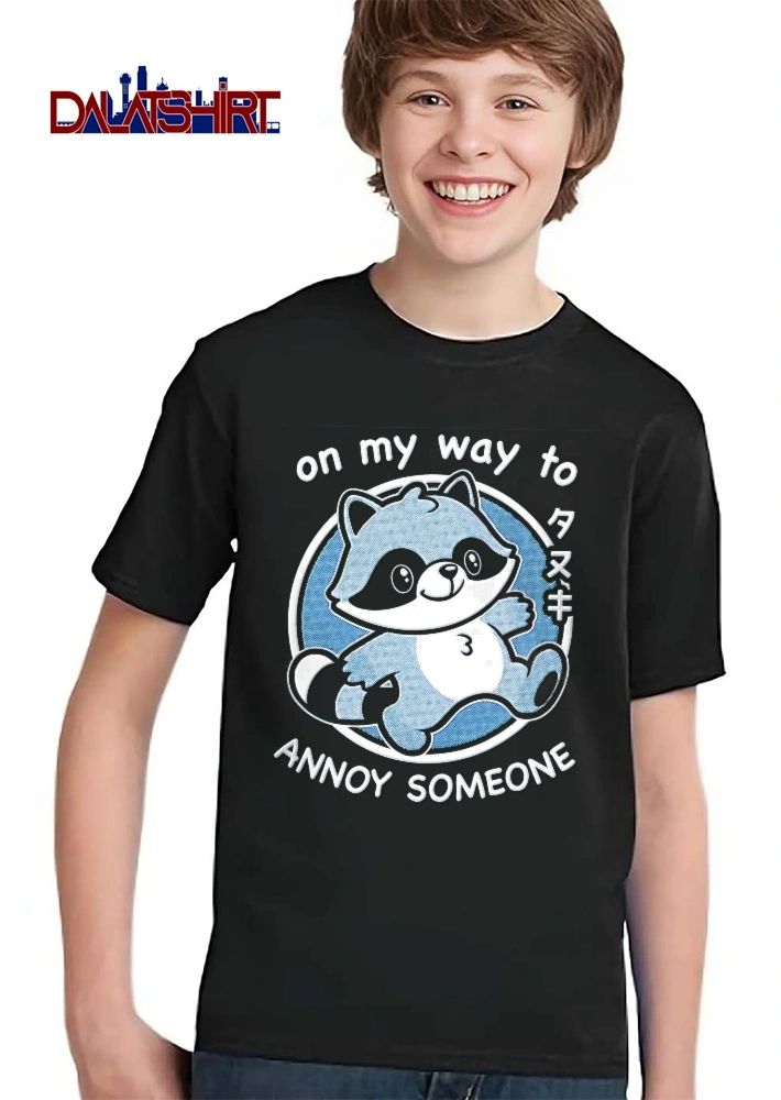 On My Way To Annoy Someone Tanuki Cute Cartoon Raccoon Running Halftone Circle shirt