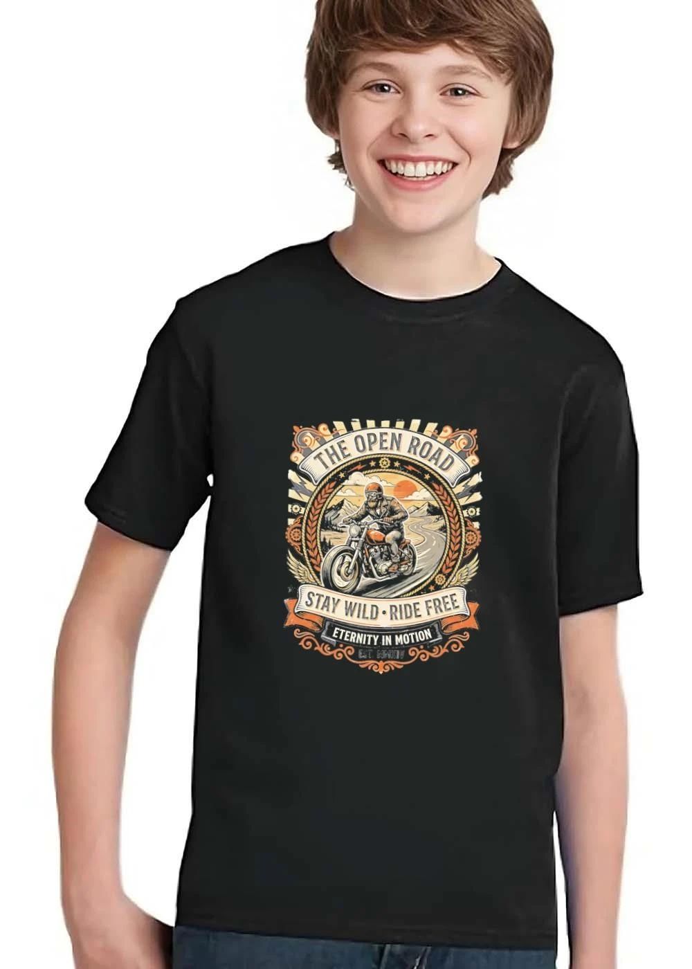 The Open Road Stay Wild Ride Free Eternity In Motion Est Mmxiv Bearded Biker Vintage Motorcycle Retro Emblem shirt