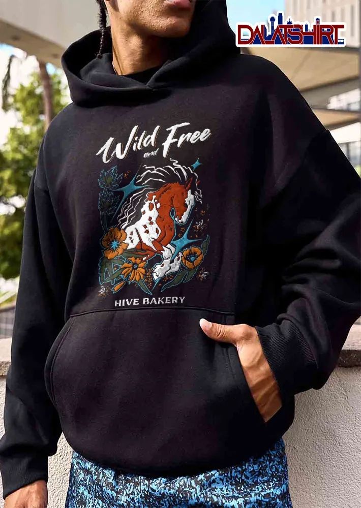 Hive Bakery Wild And Free Pinto Horse Flowing Mane Flowers Bees shirt