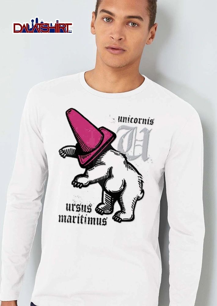 Unicornis Ursus Maritimus Polar Bear Wearing Pink Traffic Cone Line Art shirt