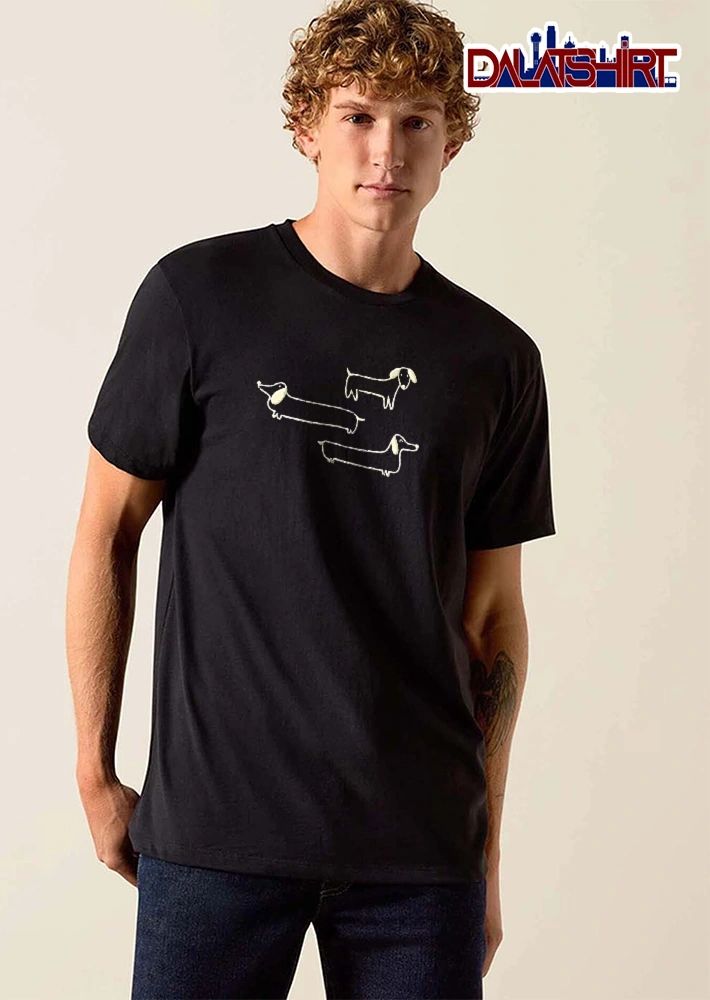 Three Dachshund Dogs Standing Line Art Distressed Sketch shirt