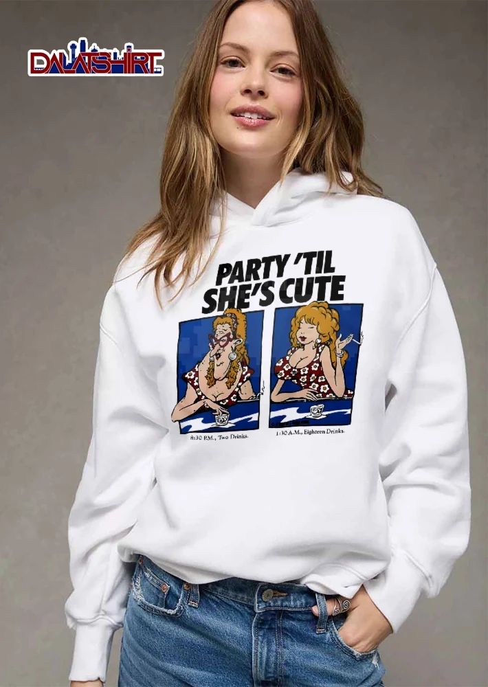 Party Til Shes Cute 830 Pm Two Drinks 130 Am Eighteen Cartoon Caricature Woman Drinking Bar shirt