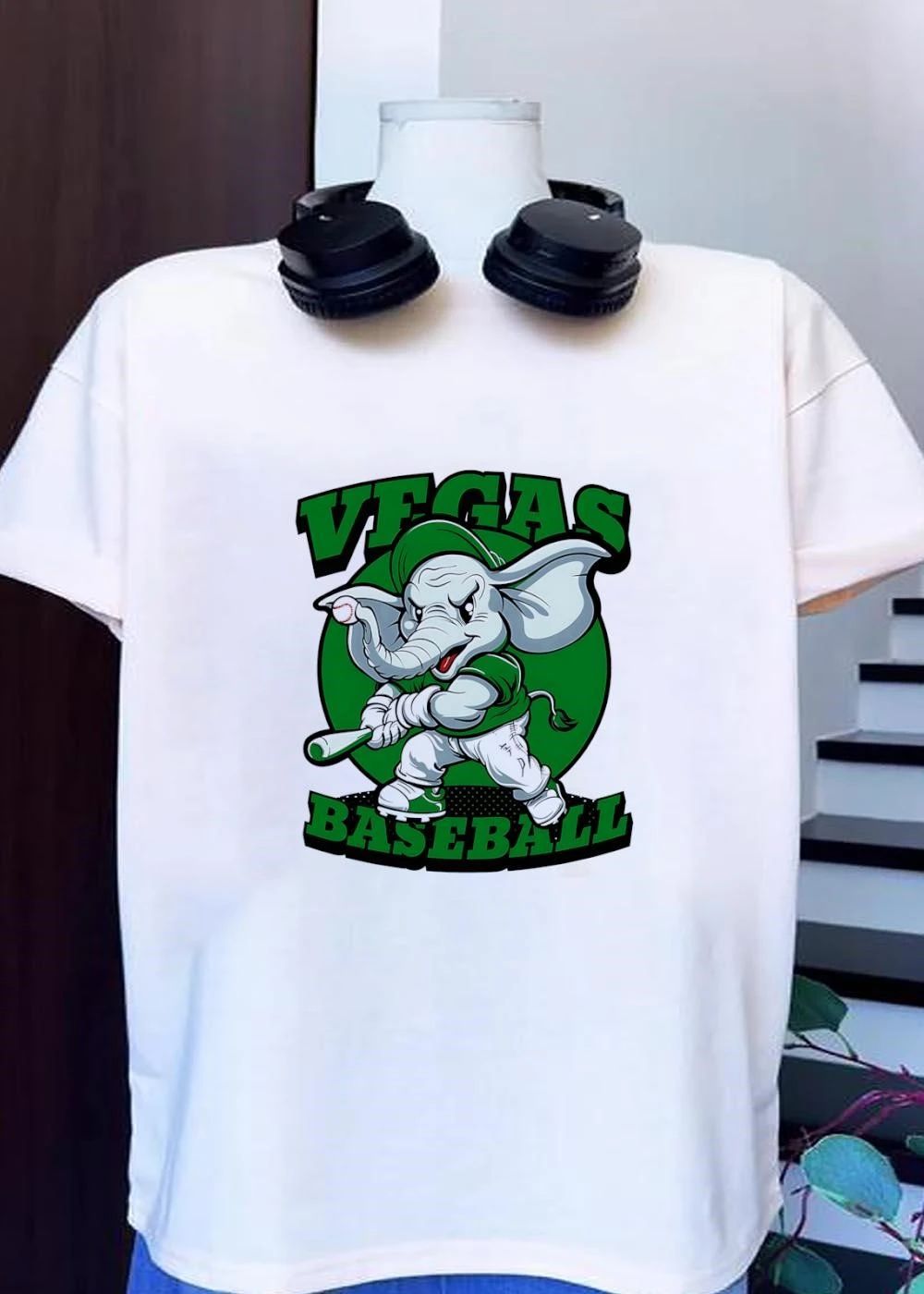 Vegas Baseball Elephant Batting Green Mascot T-Shirt