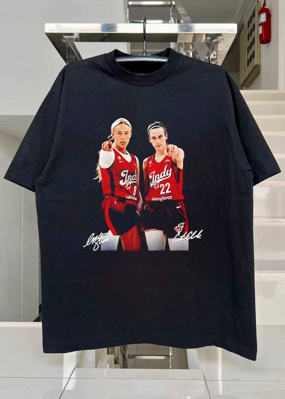 Indiana Fever WNBA Lexie Hull Caitlin Clark Two Basketball Players Pointing Red Jersey Photo shirt