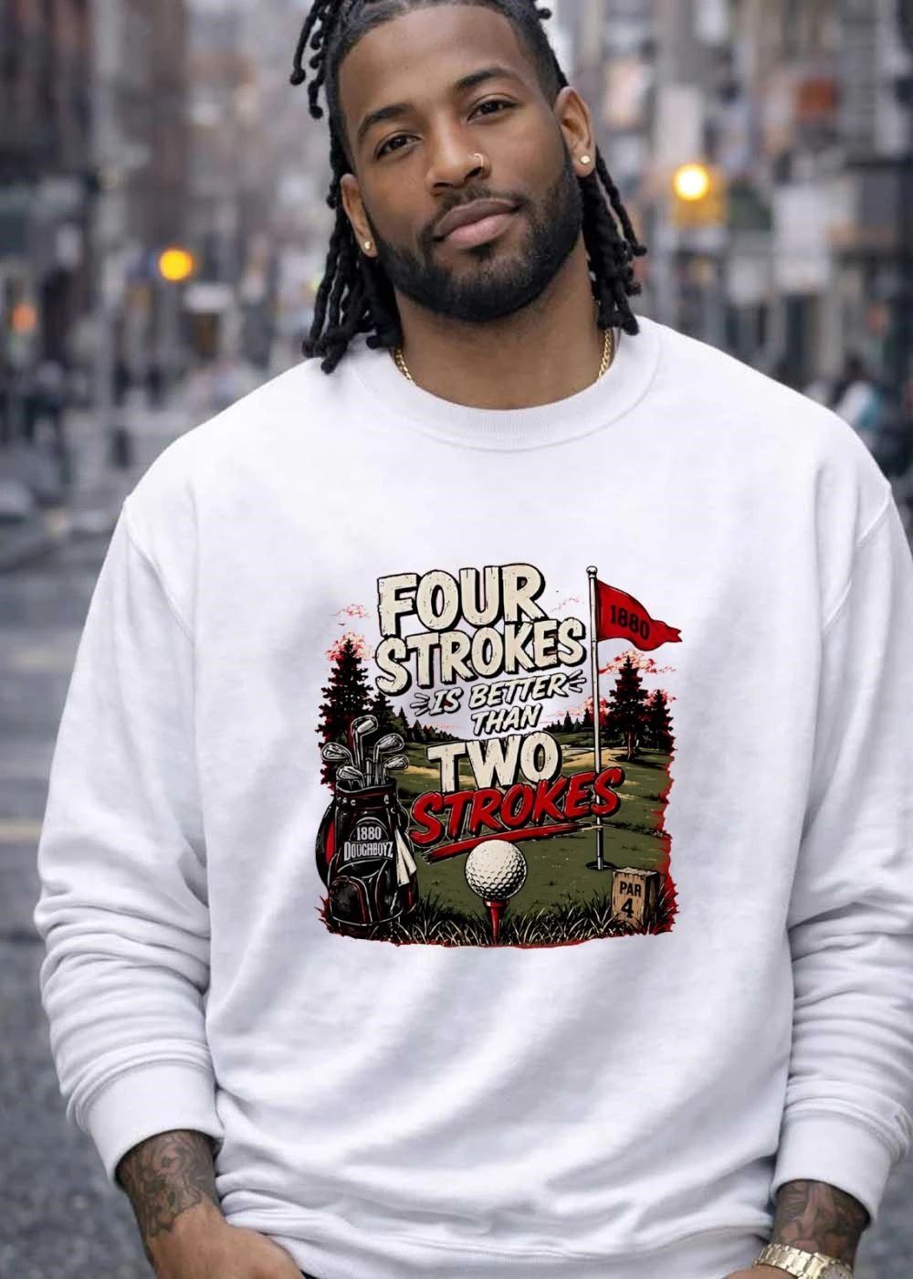 1880 Golf Golfing Four Strokes Is Better Than Two Strokes Doughboyz T-Shirt