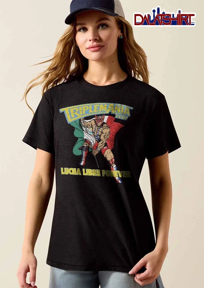 Triplemania Xxxiv Lucha Libre Forever Masked Wrestler Holding Mexican Flag Comic Line Art shirt