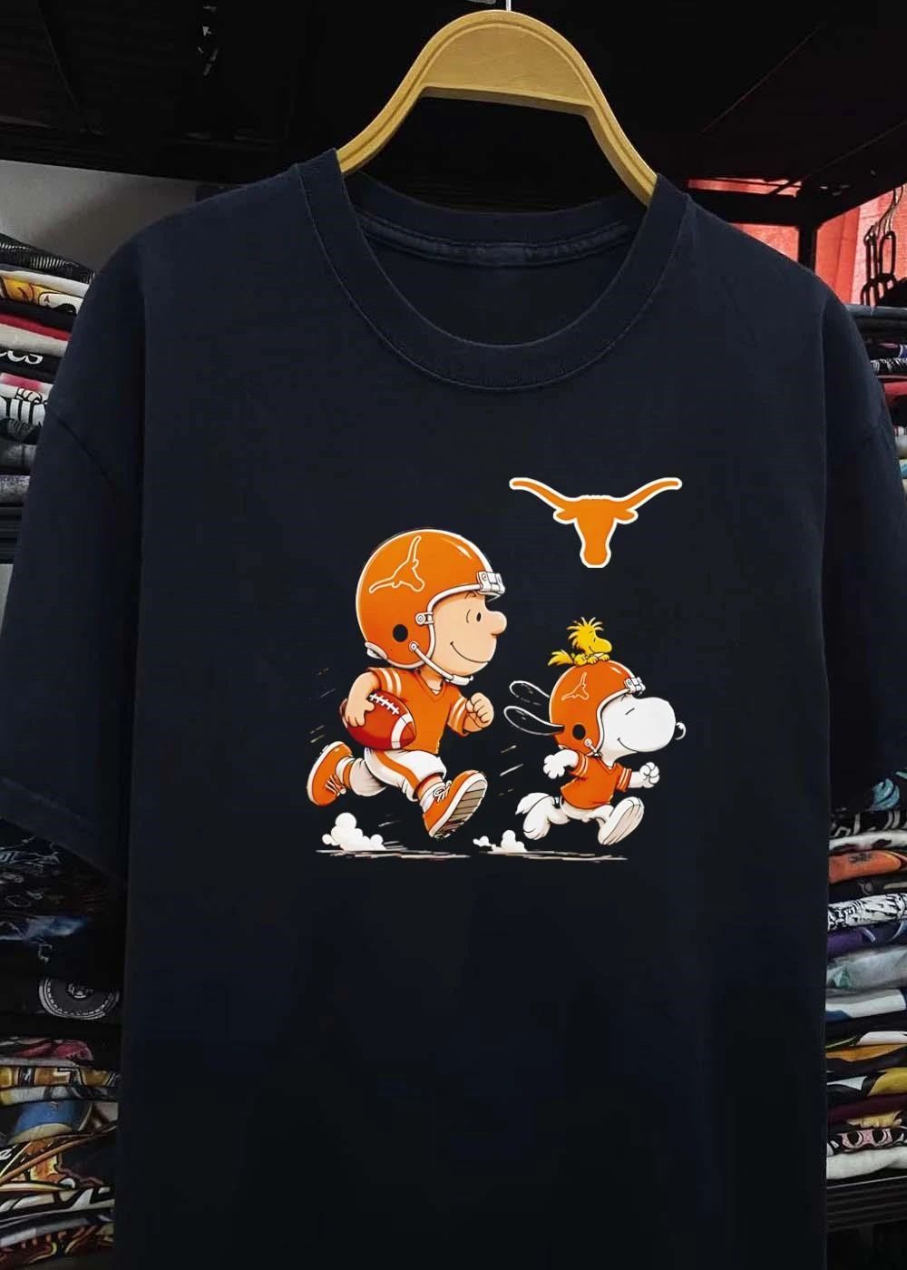 Peanuts Characters Running with Football Texas Longhorns Shirt
