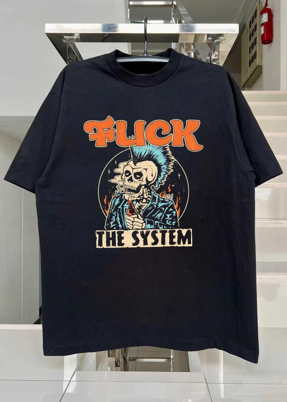 Fuck the System Punk Skeleton Smoking a Beer Unisex shirt