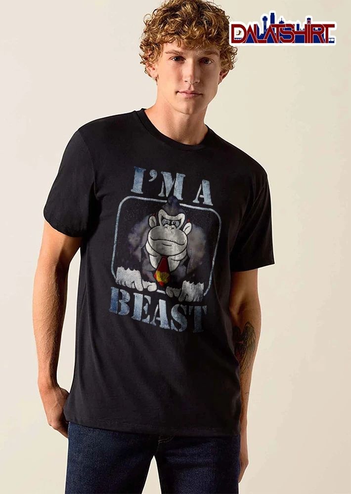 Donkey Kong Im A Beast Cartoon Gorilla Red Tie Distressed Frame shirt
