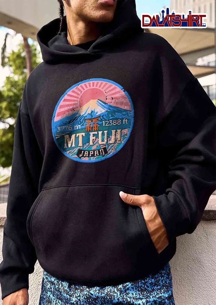 3776 M 12388 Ft Mt Fuji Japan Vintage Distressed Circular Emblem Sunburst Torii Gate shirt