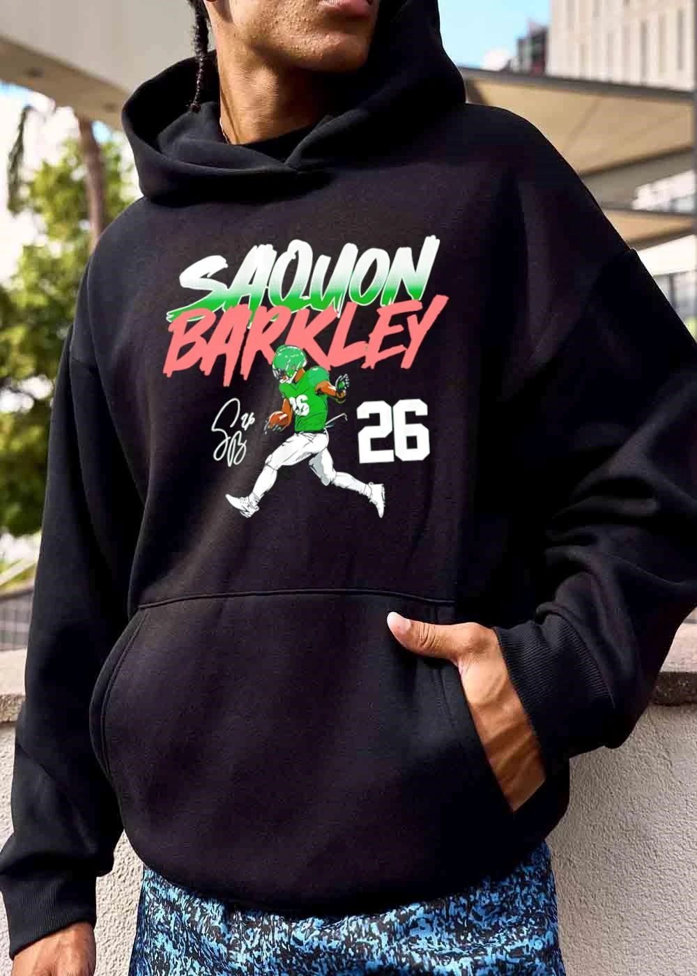 Saquon Barkley 26 Running Football Player Signature Halftone Typography shirt