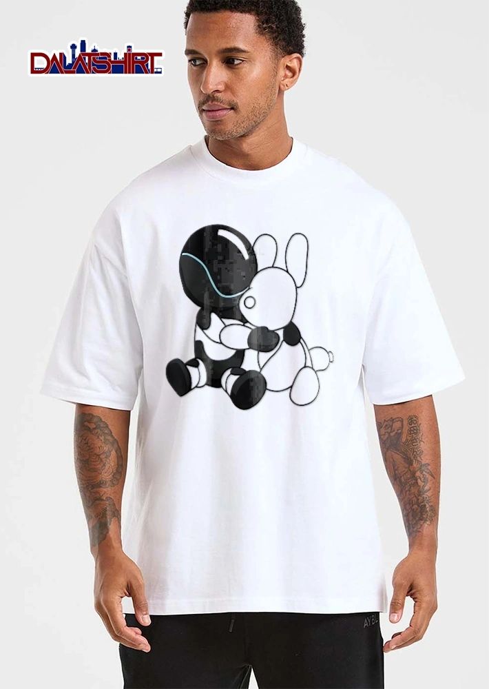 Cartoon Robot Hugging White Stuffed Bunny Plush Toy shirt