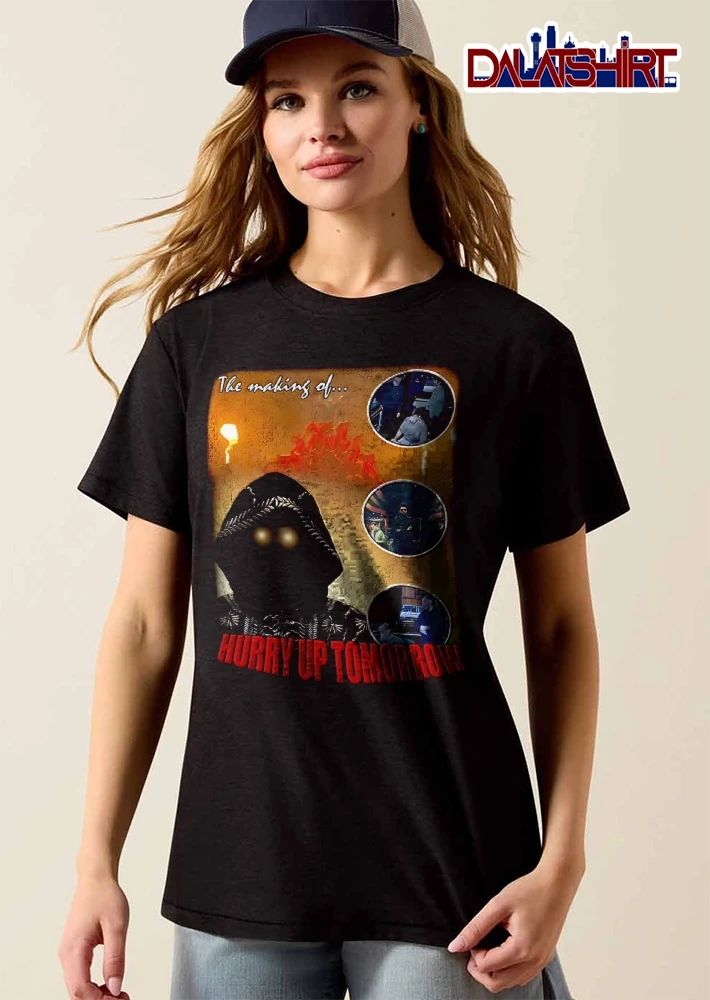 The Making Of Hurry Up Tomorrow Hooded Figure Glowing Eyes Studio Inset Photos Retro Poster shirt