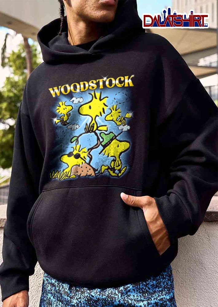 Woodstock Cartoon Yellow Birds Sunglasses Hat Sparkles Sky shirt
