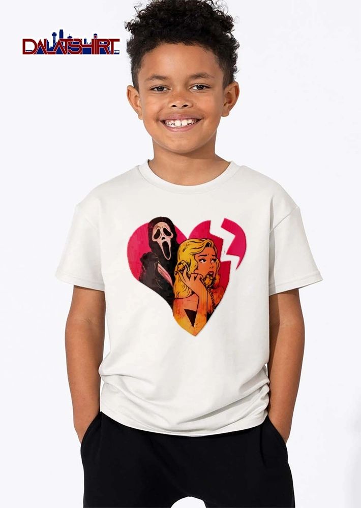 Vintage Retro Cartoon Blonde Woman Phone Ghostface Knife Broken Pink Heart shirt