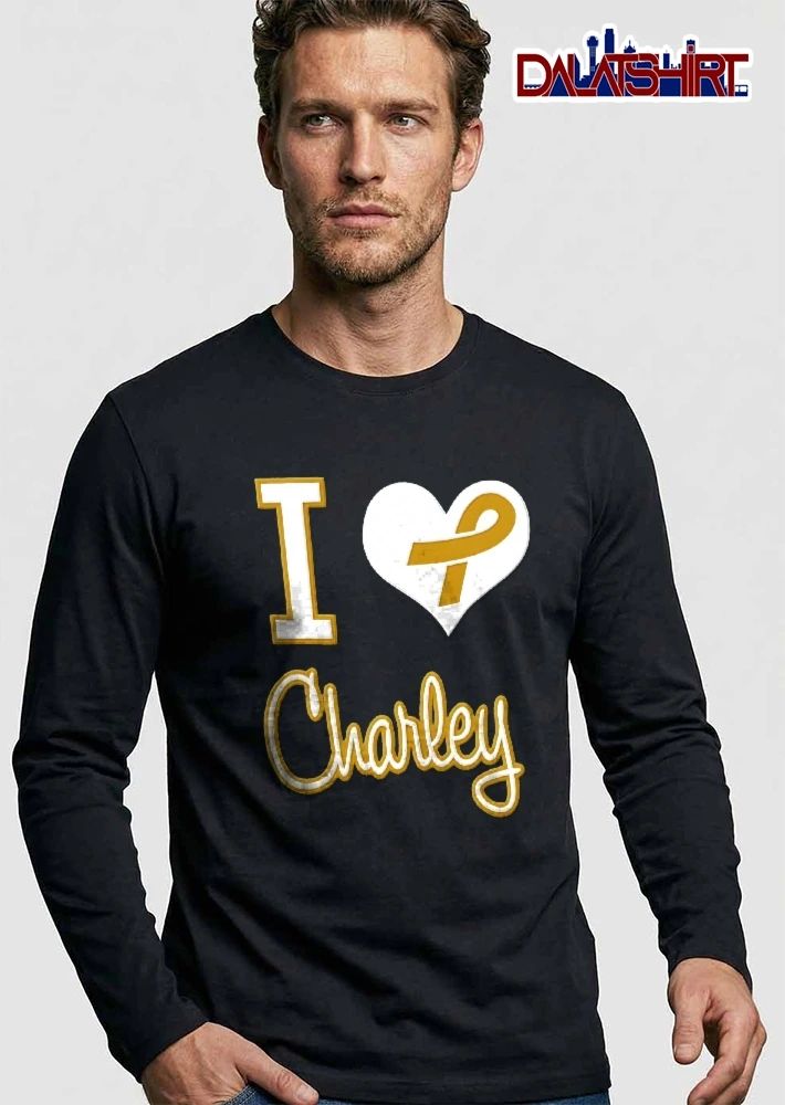 I Love Charley Gold Awareness Ribbon White Heart Script Lettering shirt