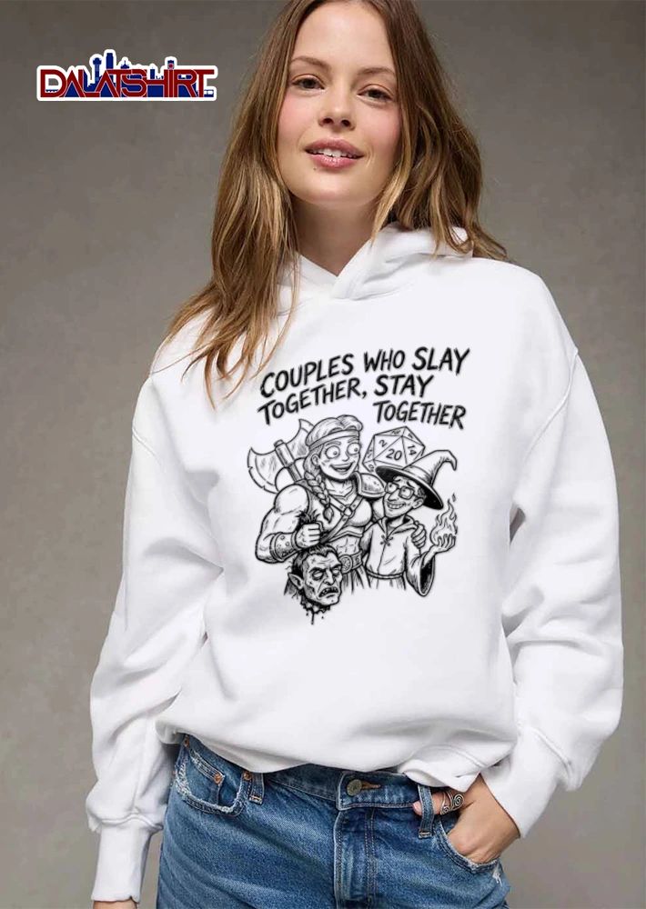 Couples Who Slay Together Stay Cartoon Barbarian Wizard D20 Orc Head shirt