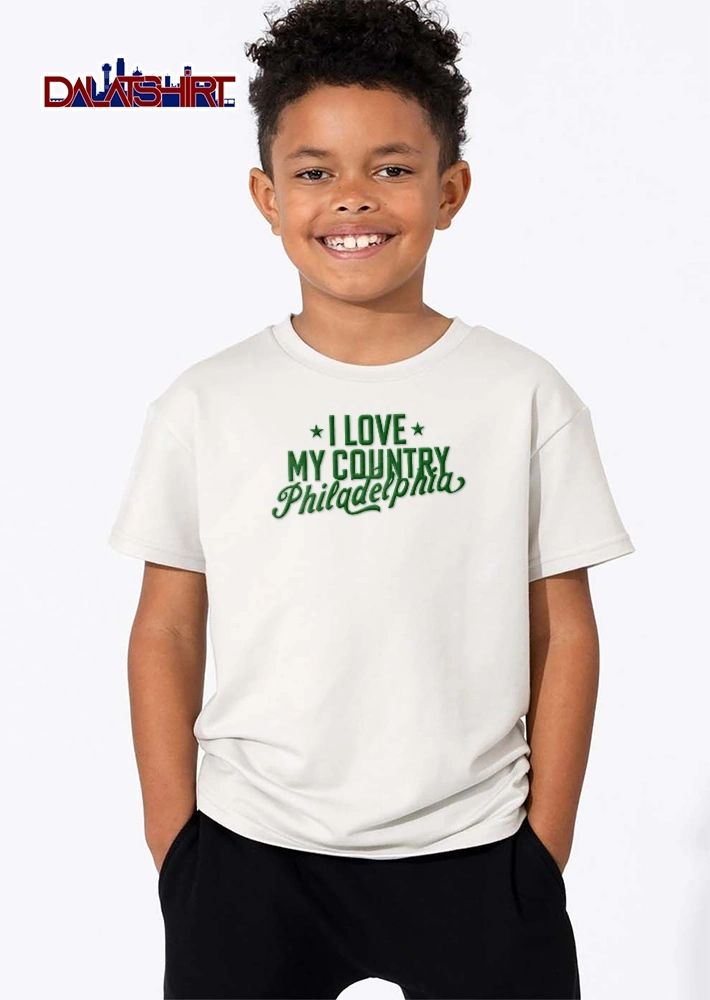 I Love My Country Philadelphia Green Stars Cursive Overlapping Lettering shirt