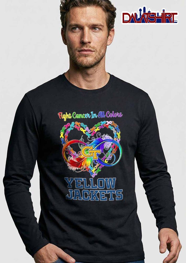 Georgia Tech Yellow Jackets NCAA Fight Cancer In All Colors Heart Ribbon Infinity Symbol Rainbow Feather shirt