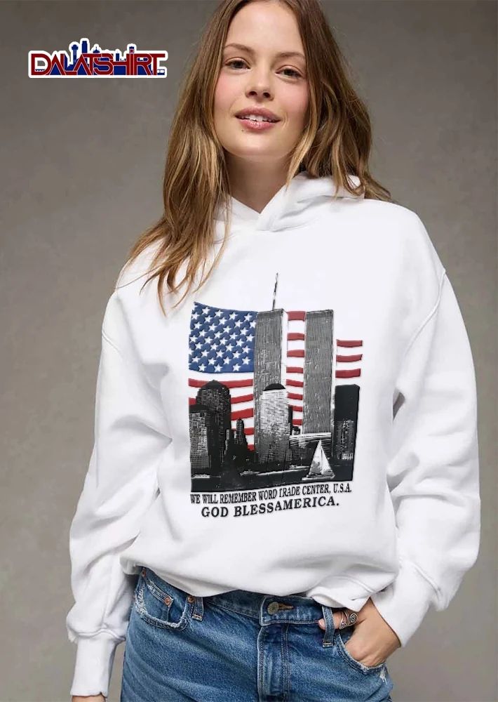 We Will Remember Word Trade Center USA God Blessamerica Twin Towers American Flag Skyline Sailboats shirt