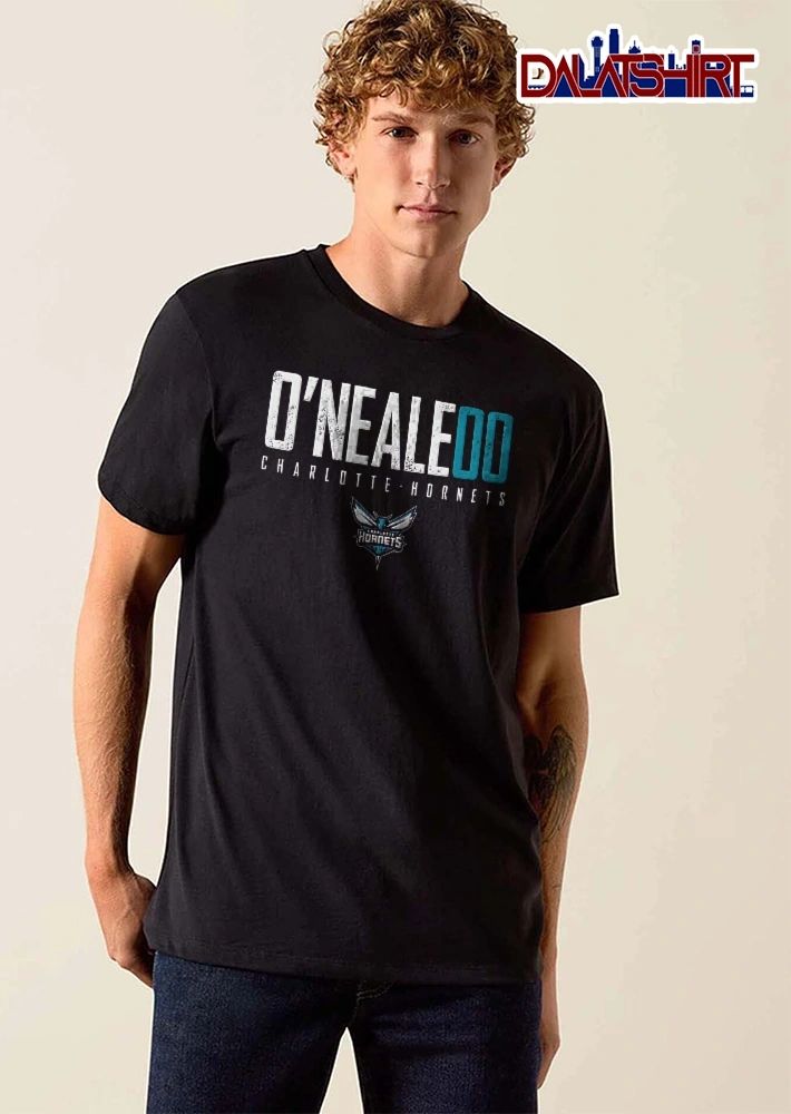 Charlotte Hornets NBA Oneale 00 Distressed Text Team Logo Black Background shirt