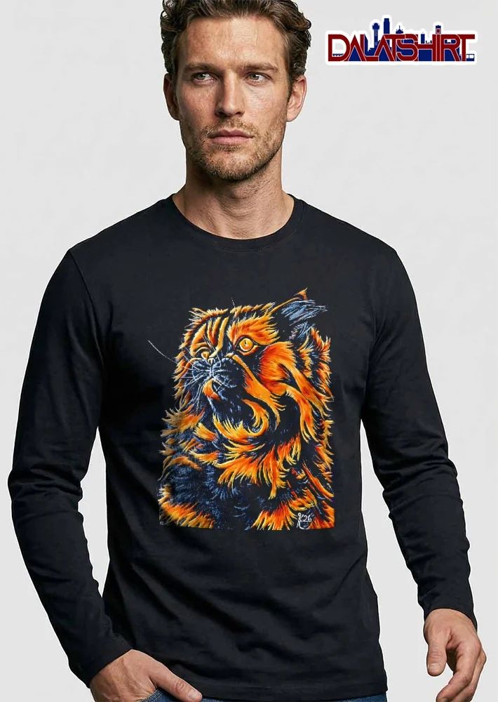 Fluffy Orange Black Tortoiseshell Persian Cat Painting Purple Background shirt